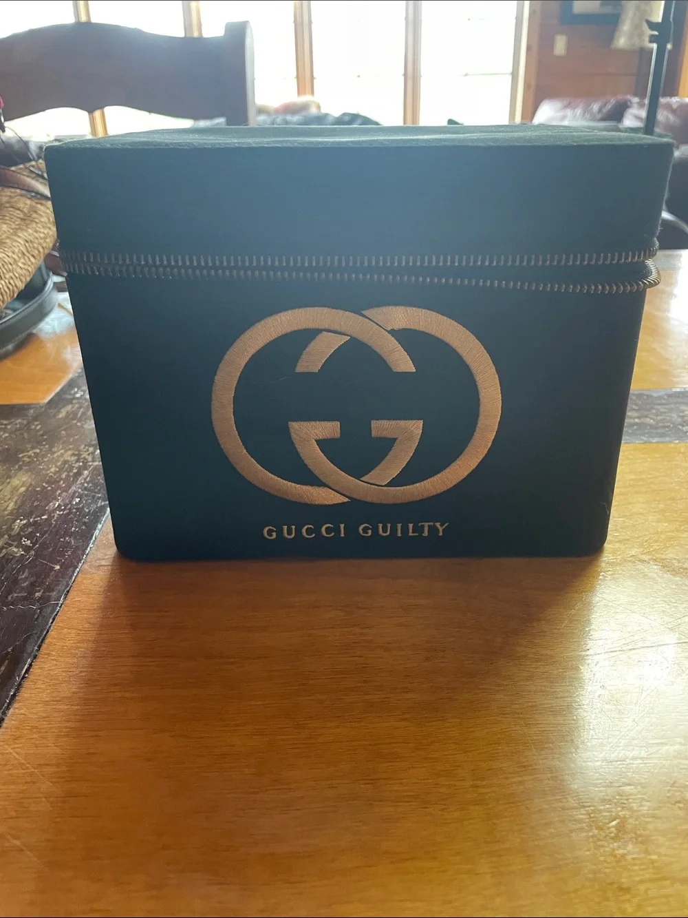 Gucci Black Cosmetic Case with Gold Logo and Zipper